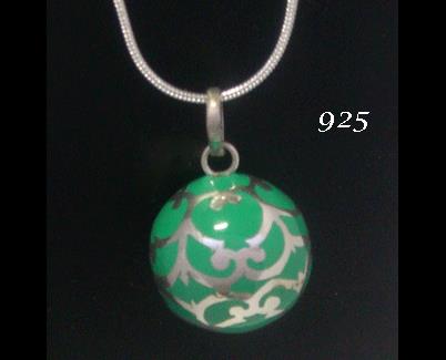 Harmony Necklace, Green Chime Ball, Sterling Silver Filigree - Click Image to Close